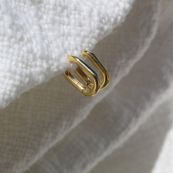 Sterling Silver Gold Oval Hoop Earrings - Picture 6 of 10